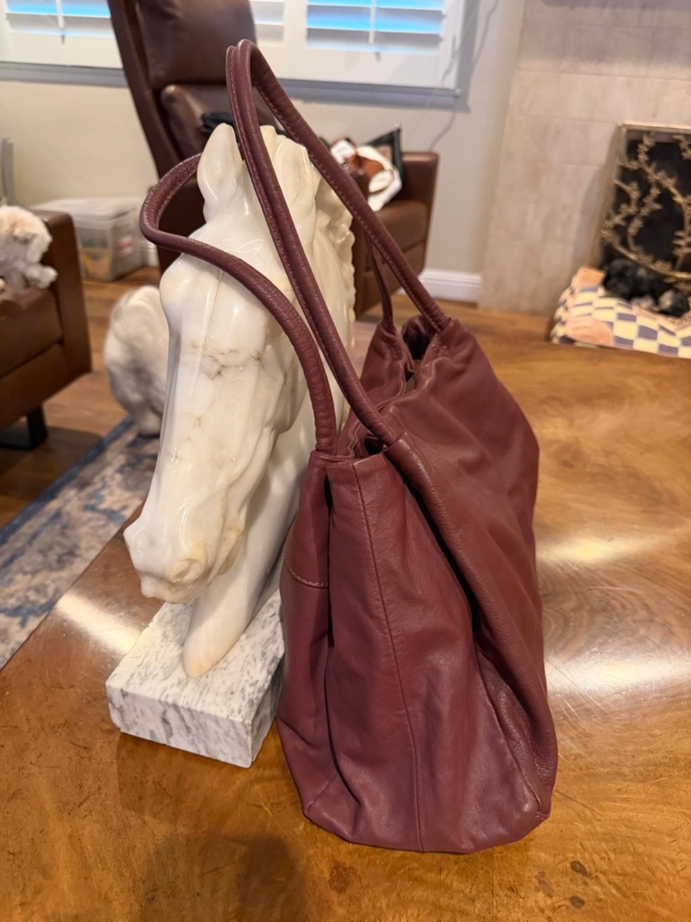 HOBO Burgundy Leather Double-Handle Shoulder Bag - Picture 4 of 13